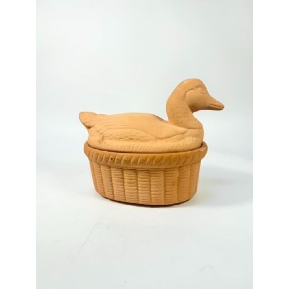 Lidded Casserole Duck on Nest Terra Cotta Baking Dish Vintage Kitchen Decor Clay - Picture 5 of 15